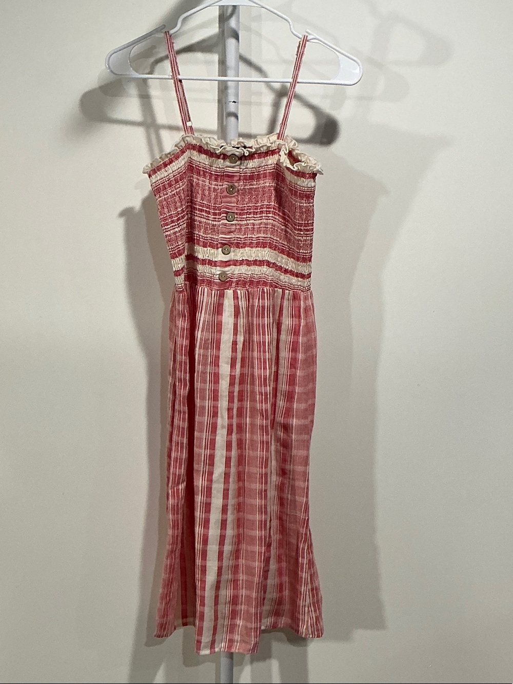 Angie Red and Cream Striped Smocked Midi Dress